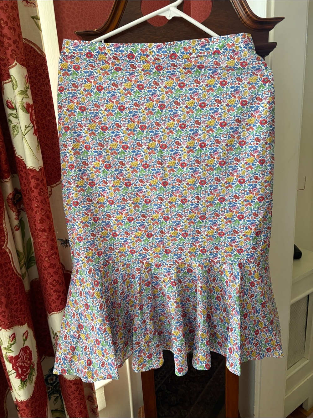 J. Crew Liberty Fabric Multicolor Floral Midi Skirt with Ruffle Hem